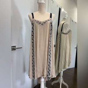Staring At Stars Womens Tan Gauzy Dress Embroidered Sleeveless Boho